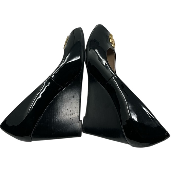 Tory Burch Jade Peep Toe Patent Leather Wedge Heels Pumps Black Sz 6 - Picture 6 of 12